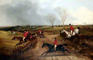 The Lane: Members of a Hunt Jumping the Fences by a Lane