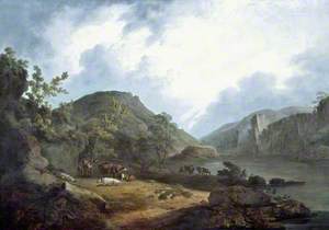 Mountain Landscape with Cattle and Resting Herdsman