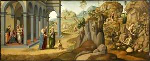 Scenes from the Life of Saint John the Baptist: Naming; Taking Leave of His Parents; Venturing into the Wilderness; Blessing by Christ; Collecting Water from a Spring