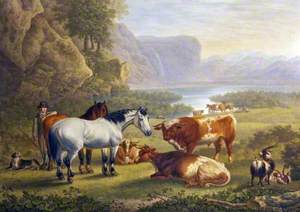 Mountain Landscape with Horses, Cattle and Goats