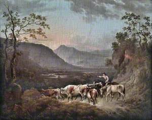 Drover and Cattle Entering a Valley