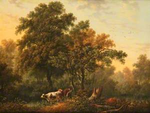 Cattle in a Wood by a Pond