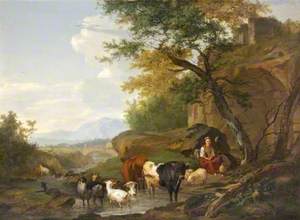 Italianate Landscape With a Peasant Woman Spinning