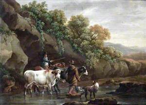 Drovers with Cattle Crossing a Stream