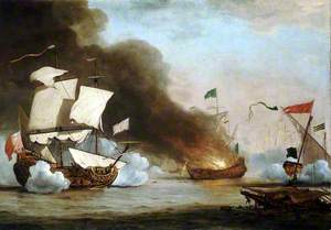 An English Ship in Action with Barbary Corsairs, c.1680
