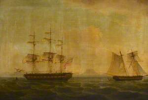 'Hibernia' Beating off the Privateer 'Comet', 10 January 1814: Ships Shown Stern to Stern