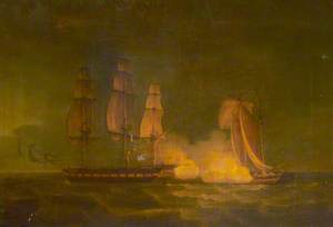 'Hibernia' Beating off the Privateer 'Comet', 10 January 1814: On Quarter