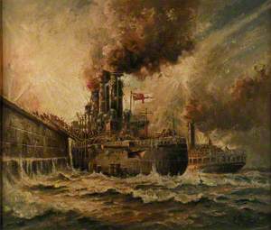 HMS 'Vindictive' at Zeebrugge, 23 April 1918