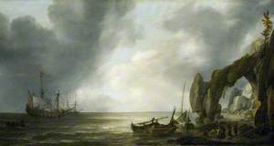 Dutch Men-of-War off a Craggy Coast