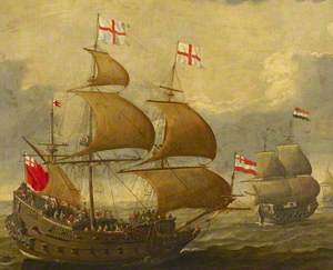 An English and Dutch Ship Approaching Each Other