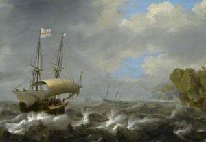 An English Ship Running Towards a Rocky Coast