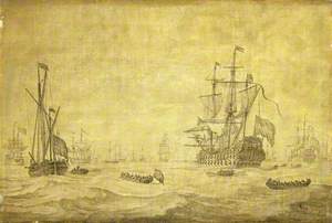 A Dutch Two-Decker and a Galjoot Lying-By with the Fleet at Sea, c.1672