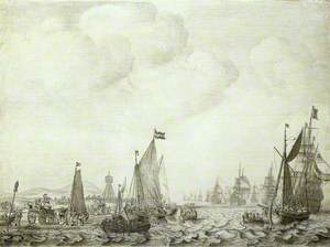 A Kaag and a Galjoot Close to the Shore with Witte de With in the 'Brederode' Leaving the Vlie, 9 June 1645