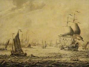 Dutch Merchantmen and Small Craft in a Roadstead