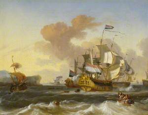 A Dutch Flagship and Other Vessels off a Rocky Coast