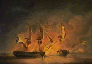 Action at Sea: an English and a French Frigate Engaging