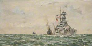 HMS 'Malaya' Refuelling Destroyers at Sea