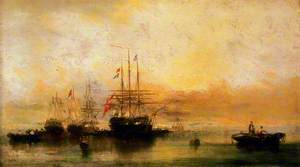 A Danish Ship and Other Vessels Becalmed