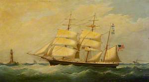 The Barque 'Grampus' Passing a Lighthouse
