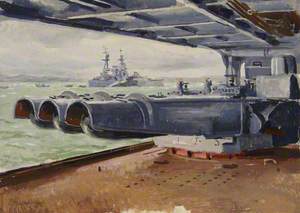 HMS 'Rodney' Viewed from behind a Cruiser's Torpedo Tubes