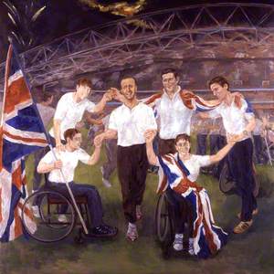 Six British Paralympic Athletes (Maggie McEleny, seated; Caroline Innes; Simon Jackson; Chris Holmes; Noel Thatcher; Tanni Grey-Thompson, seated)