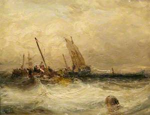 Fishing Boats in a Stormy Sea