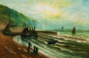 Coastal Scene with Boats and Cliffs