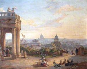 Panorama of Rome, from Via Sistina, between the Tempietto of Palazzo Zuccari and the Spanish Steps