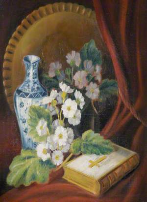 Still Life of a Blue and White Vase, a Prayer Book, Flowers and a Brass Tray