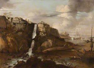 Capriccio of a Rocky Coast with Llanrhaeadr Falls and Ships