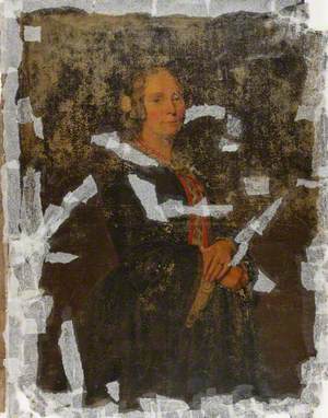Standing Portrait of a Lady in Black with a White Rose in Her Hair