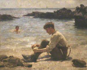 A Cadet on Newporth Beach, near Falmouth with Another Boy in the Sea