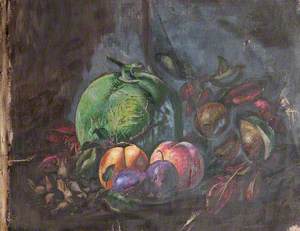 Still Life of a Gourd and Peaches