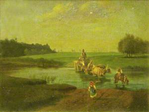 Bullock Cart Crossing a River