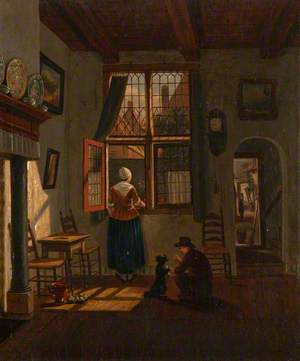 A Seventeenth-Century Dutch Interior with a Woman and a Boy