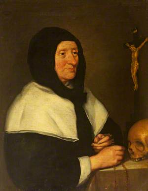 Portrait of an Old Woman (a Béguine?) with a Crucifix and a Skull