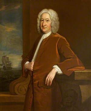 Portrait of an Unknown Member of the Phelips or Napier Families, with a Ship at Sea