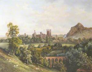 Penrhyn Castle, from the South West, with the Ogwen Viaduct