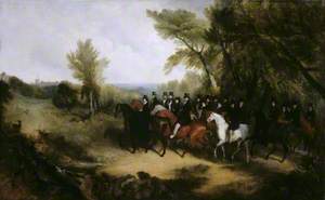 Queen Victoria, King Leopold of the Belgians, and Their Suites Riding Out in Windsor Great Park, 1839