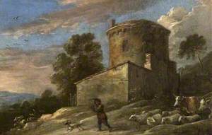 Italianate Landscape with a Shepherd, His Flock and Two Cows