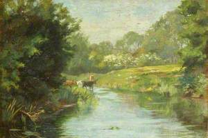 Rural Scene with Cows and a River