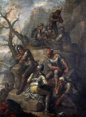 Soldiers and Banditti Resting on Rocks and Playing Cards