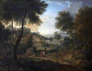 Classical Landscape with Figures on a Path by a Tomb