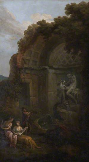 A Ruined Temple and Fountain with Musicians