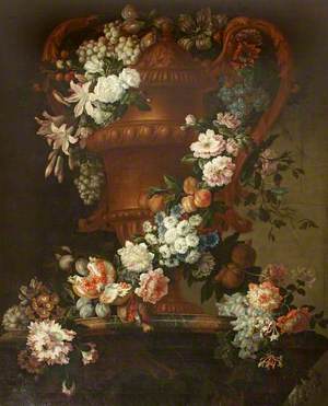 An Urn with a Garland of Flowers