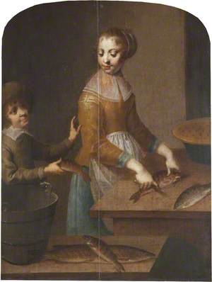 A Woman Scaling Fish