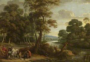 A Wooded River Landscape with Saint Philip