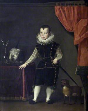 A Trompe l'oeil Portrait of an Unknown Young Boy with His Dog