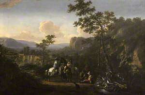Italian Landscape with Two Horsemen and Figures on a Road