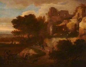 Landscape of Peasants and a Dog amongst Roman Ruins